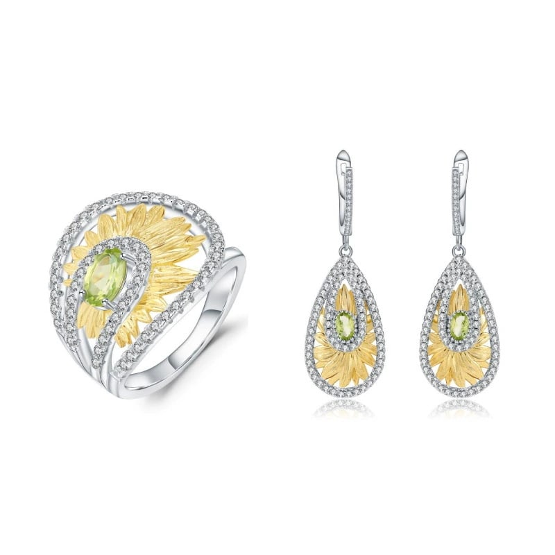 925 Sterling Silver Natural Peridot Jewelry Set: Ref:260821413 // gold content:925 sterling silver // ring size:7. 25us // // main gemstone:peridot // shape:multiple // carat weight:0. 50ct // color:green // treatment:natural // Condition: New Low E