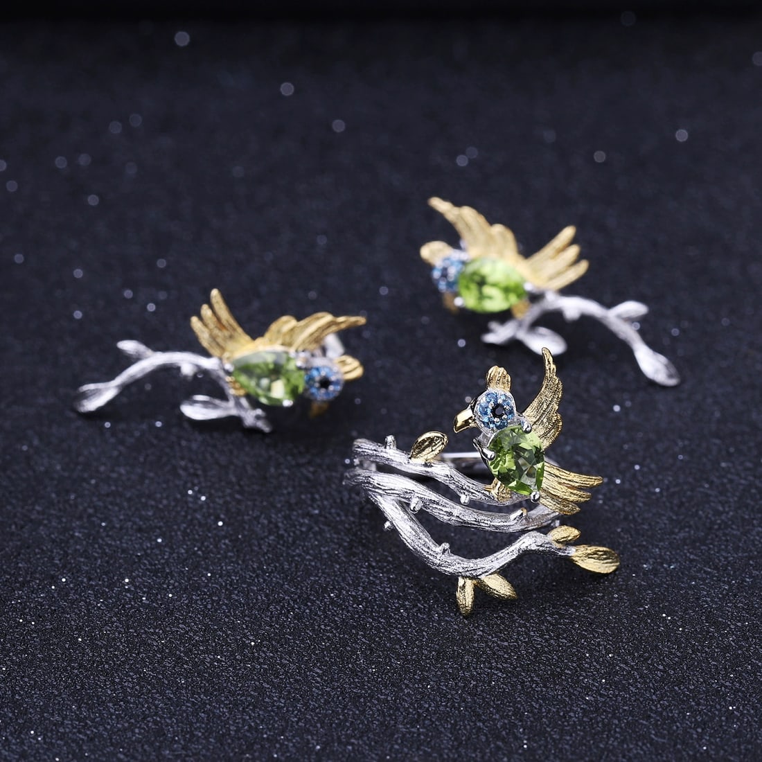 925 Sterling Silver Natural Peridot Jewelry Set - 3