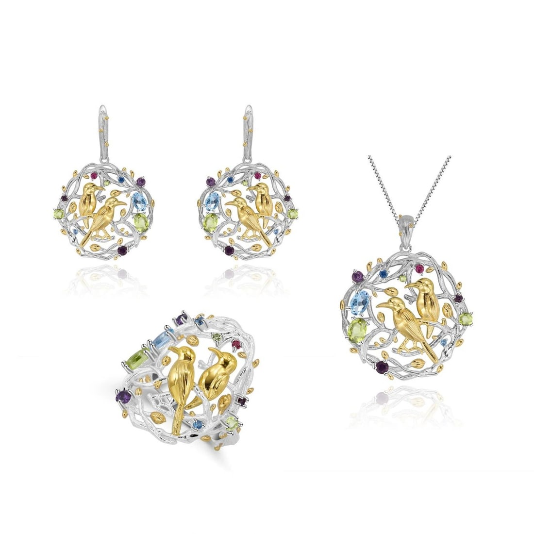 925 Sterling Silver Natural Topaz Jewelry Set - 7