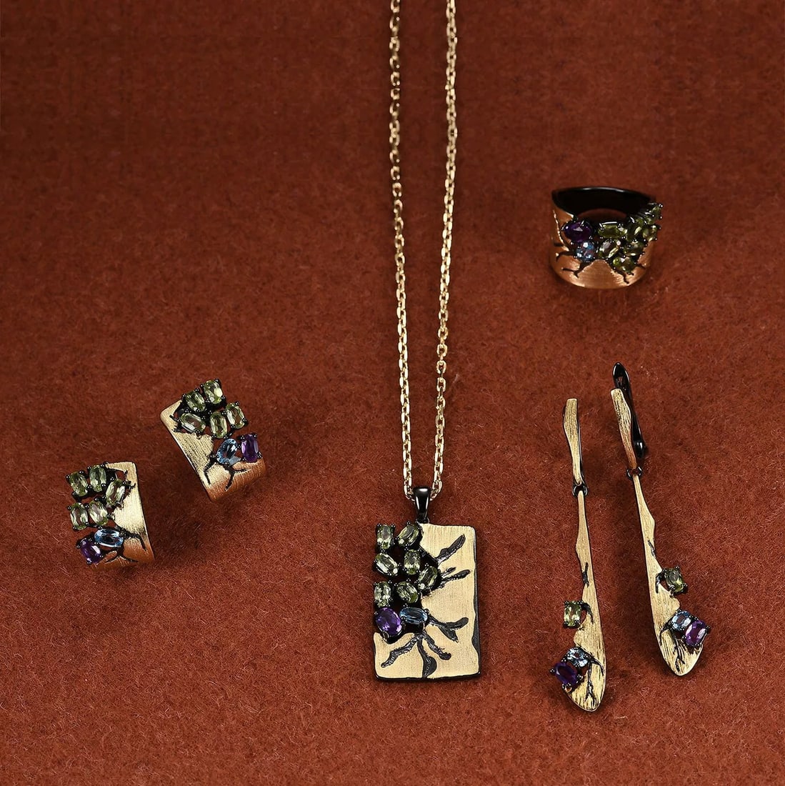 925 Sterling Silver Natural Amethyst Jewelry Set - 3