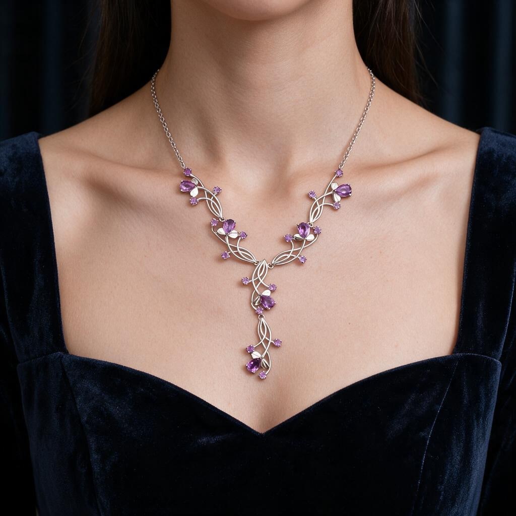 925 Sterling Silver 6.18 Ctw Natural Amethyst & Amethyst Necklace - 3