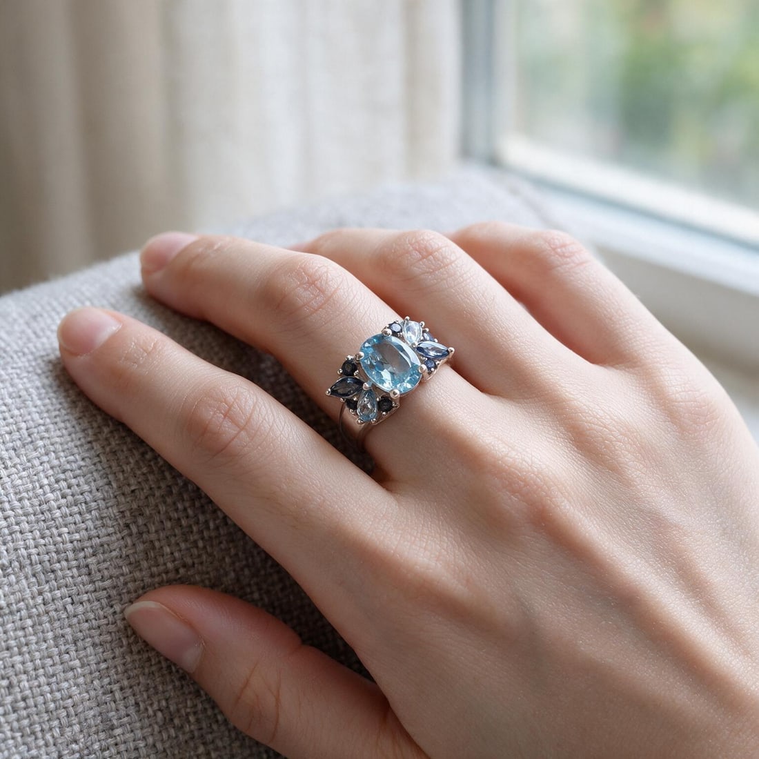 925 Sterling Silver Natural Topaz & Mystic Quartz Ring - 6