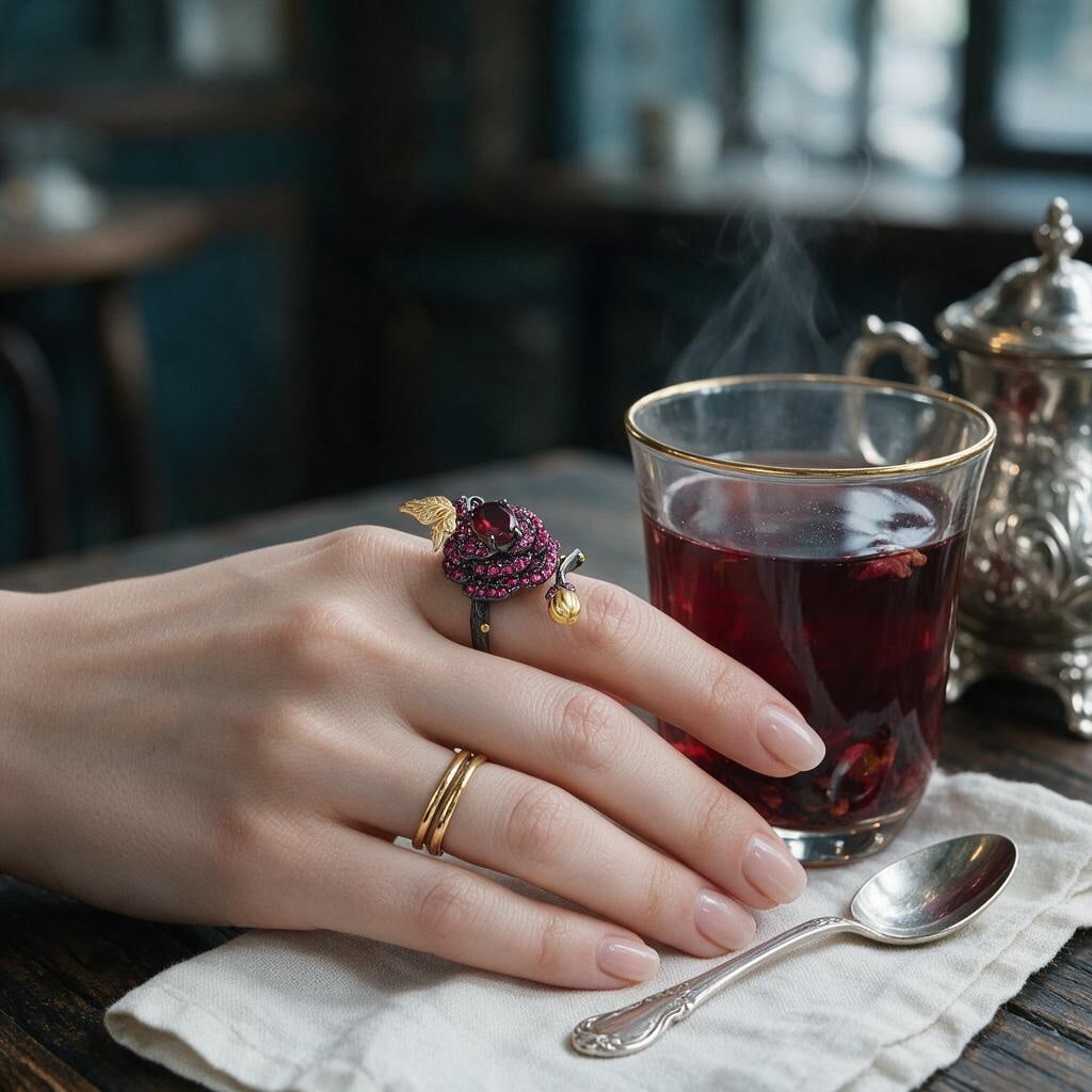 925 Sterling Silver 1.00 Ct Natural Rhodolite Garnet & Lab Created Ruby & Flowers Ring - 4