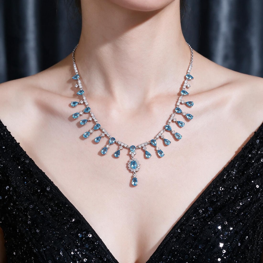 925 Sterling Silver Natural Topaz & Cubic Zirconia Necklace - 5