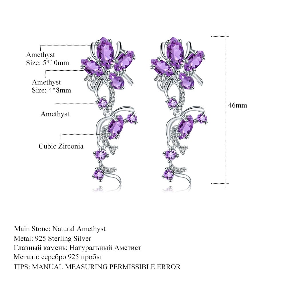 925 Sterling Silver Natural Amethyst & Cubic Zirconia Earrings - 3