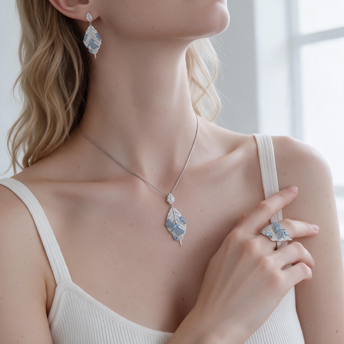 925 Sterling Silver Natural Topaz & Topaz Jewelry Set - 8