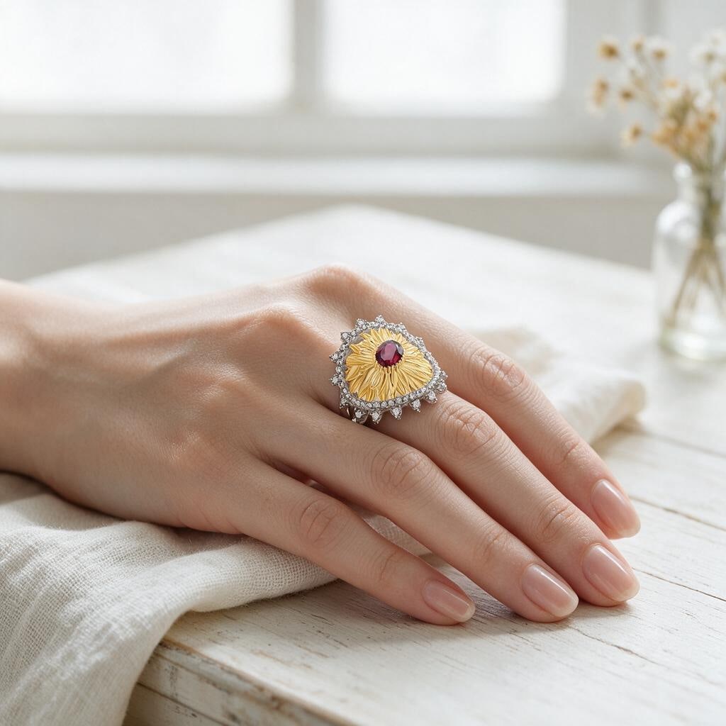 925 Sterling Silver 1.00 Ct Natural Rhodolite Garnet & Cubic Zirconia Ring - 3