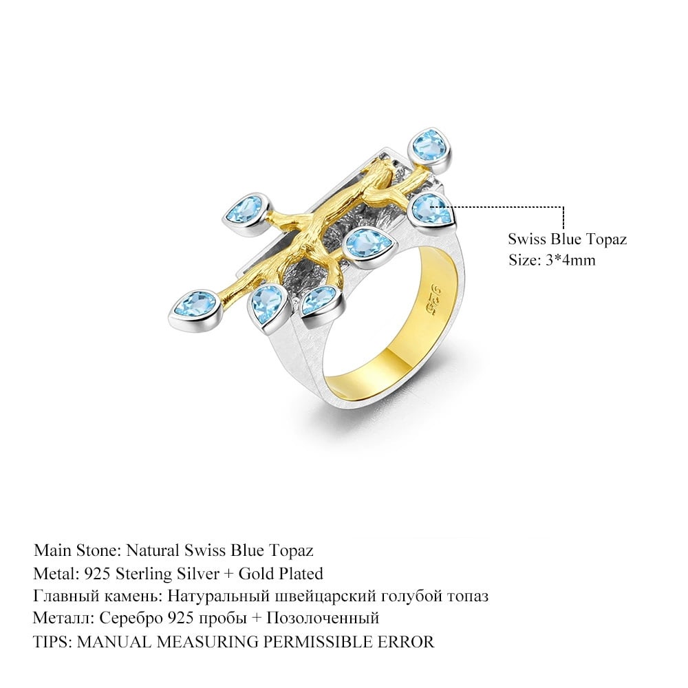 925 Sterling Silver Natural Topaz Ring - 3