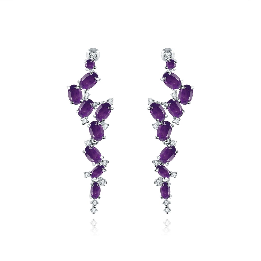 925 Sterling Silver Natural Amethyst & Cubic Zirconia Earrings: Ref:260821072 // gold content:925 sterling silver // main gemstone:amethyst // shape:oval // carat weight: // color:purple // treatment:natural // // adjacent gemstone 2 : cubic zirconia //