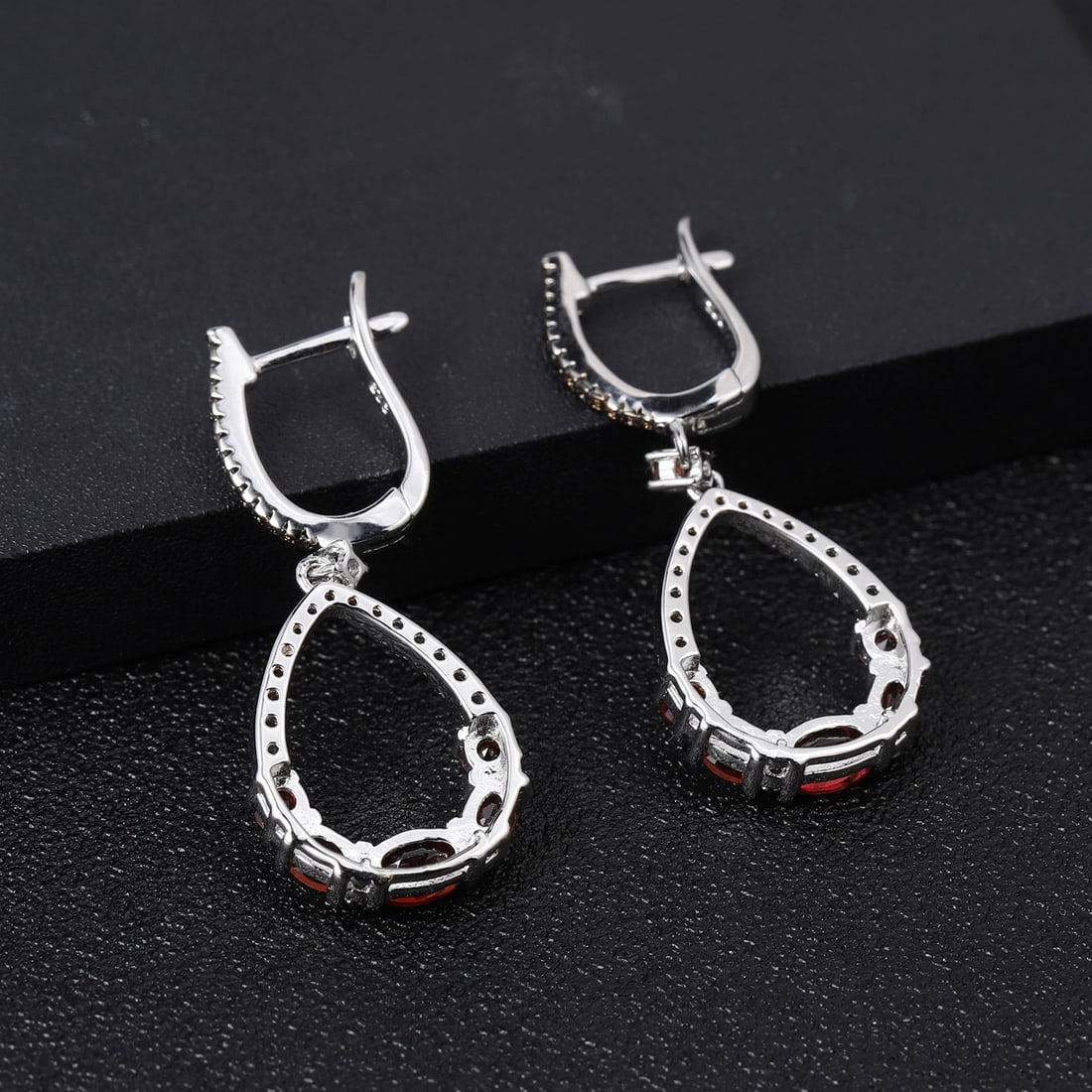925 Sterling Silver Natural Garnet & Garnet & Nano Smoky Earrings - 5