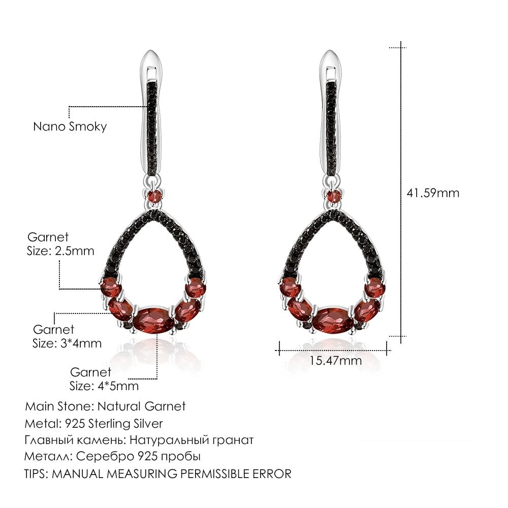 925 Sterling Silver Natural Garnet & Garnet & Nano Smoky Earrings - 6