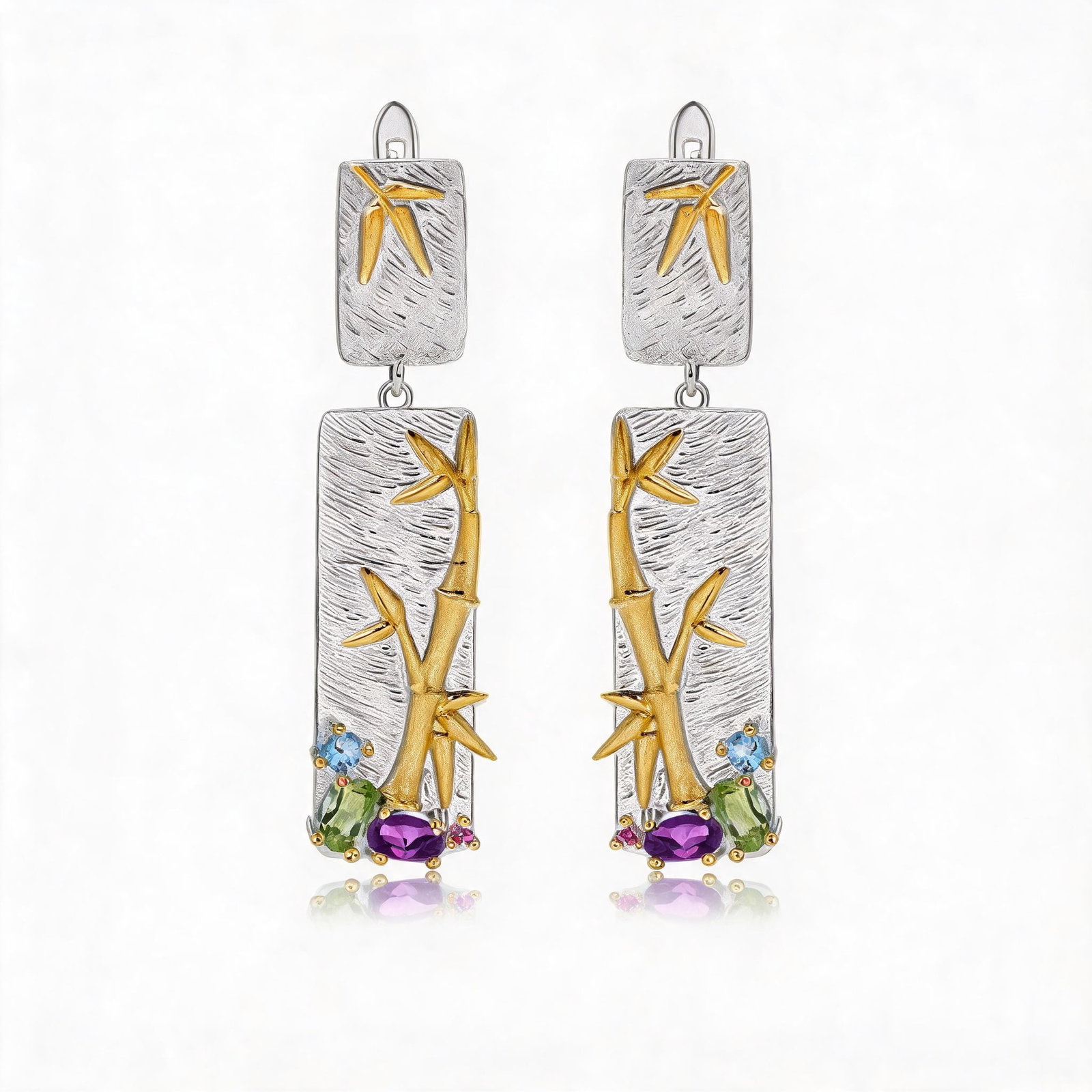 925 Sterling Silver Natural Amethyst & Peridot & Topaz Earrings: Ref:260821082 // gold content:925 sterling silver // main gemstone:amethyst // shape:oval // carat weight: // color:purple // treatment:natural // // adjacent gemstone 2 : peridot // shape:oval //