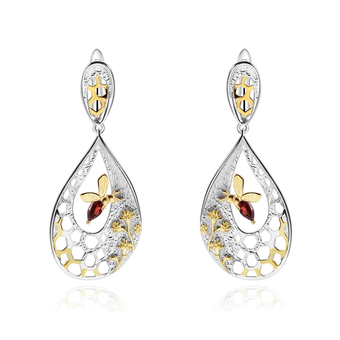 925 Sterling Silver Natural Garnet Earrings - 4