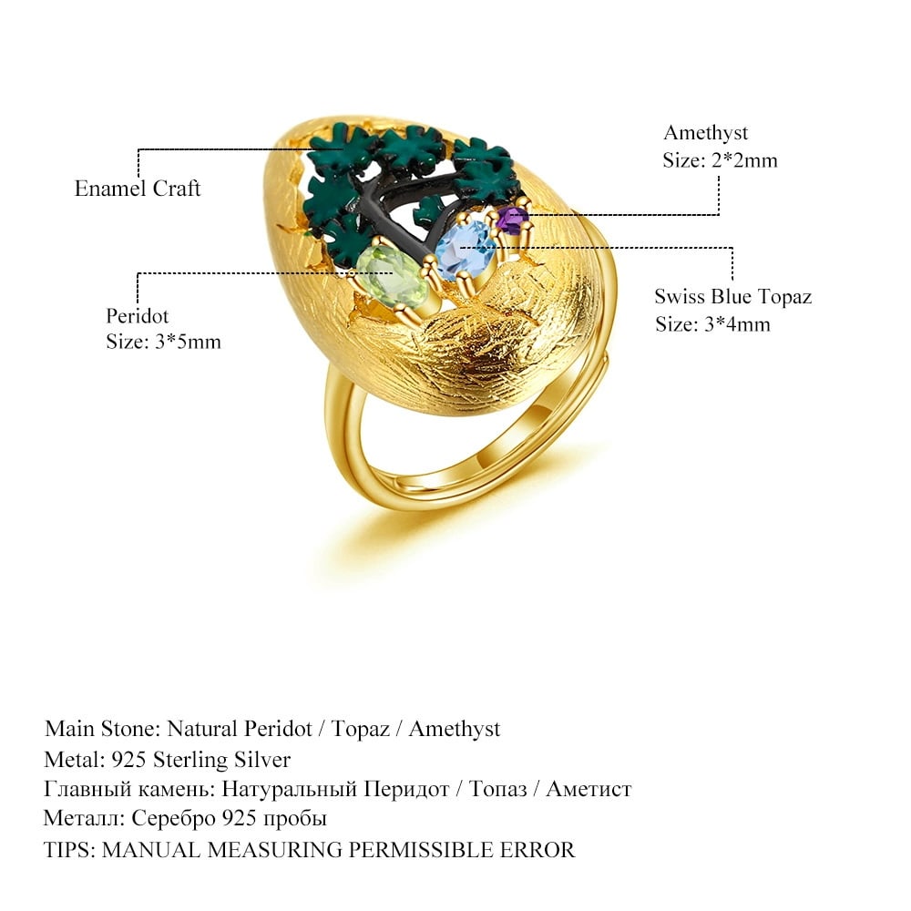 925 Sterling Silver Natural Peridot & Topaz & Amethyst Ring - 3
