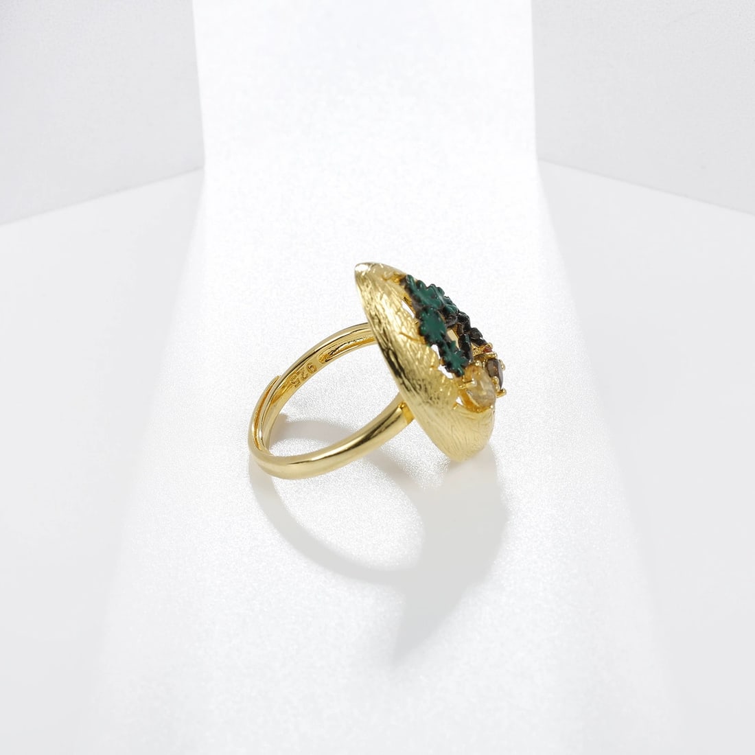 925 Sterling Silver Natural Peridot & Topaz & Amethyst Ring - 4
