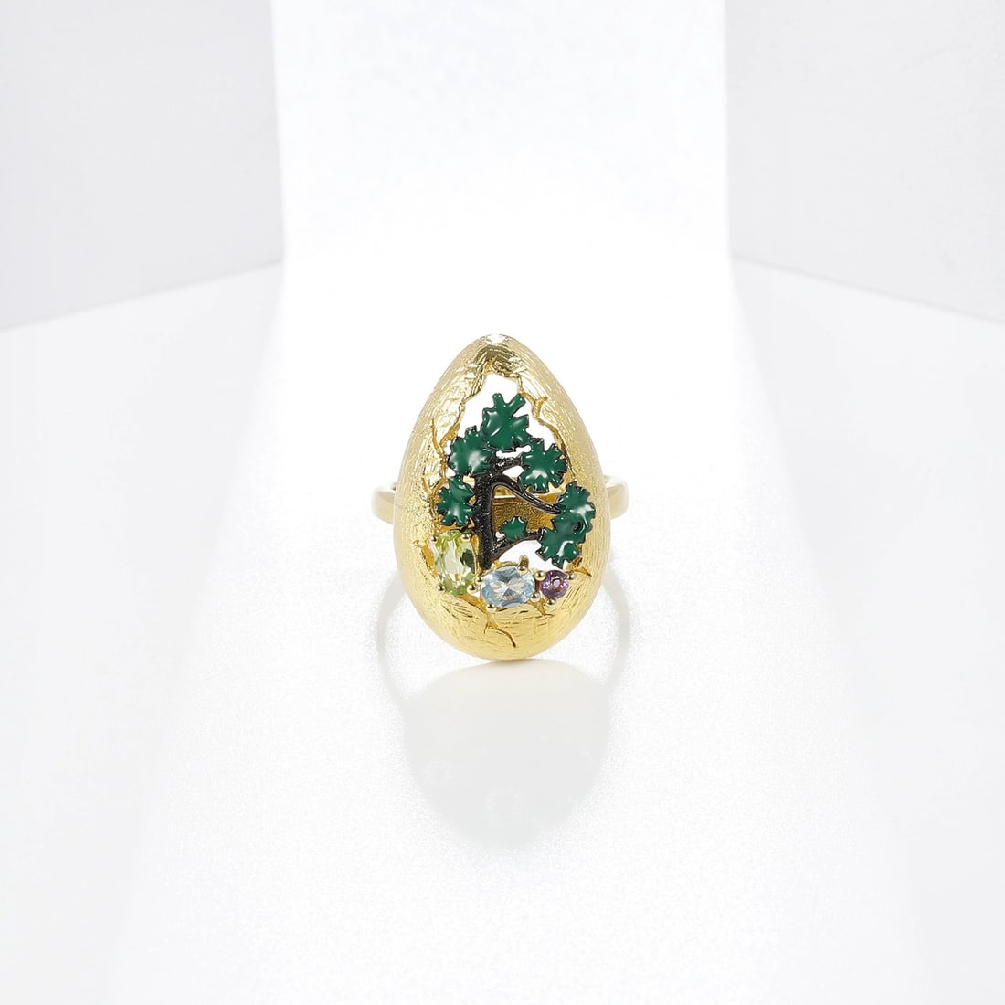 925 Sterling Silver Natural Peridot & Topaz & Amethyst Ring - 6