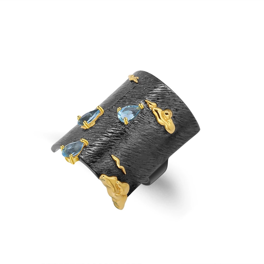 925 Sterling Silver Natural Topaz Ring: Ref:260821088 // gold content:925 sterling silver // ring size:7. 25us // // main gemstone:topaz // shape:pear // carat weight: // color:blue // treatment:natural // Condition: New Low Estimate: 430.0