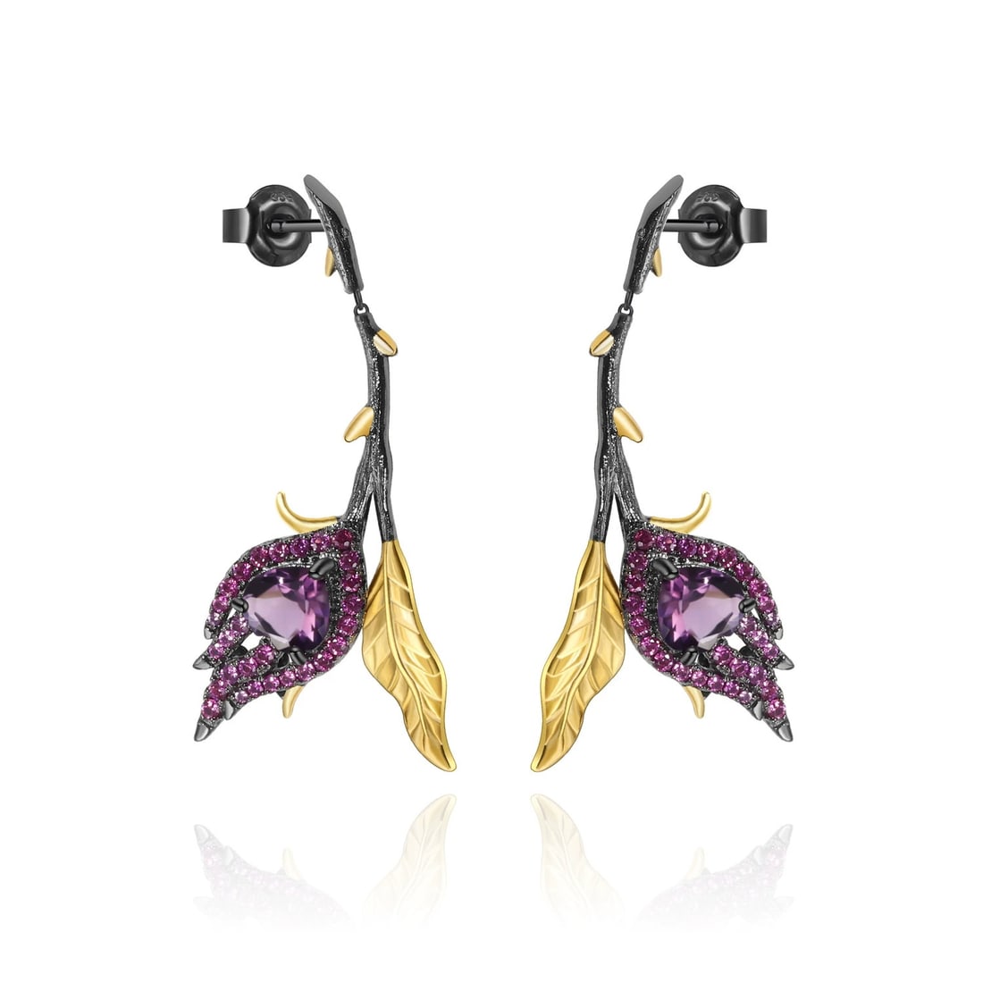 925 Sterling Silver Natural Garnet & Cubic Zirconia Earrings: Ref:260821106 // gold content:925 sterling silver // main gemstone:garnet // shape:heart // carat weight: // color:red // treatment:natural // // adjacent gemstone 2 : cubic zirconia // shape:round