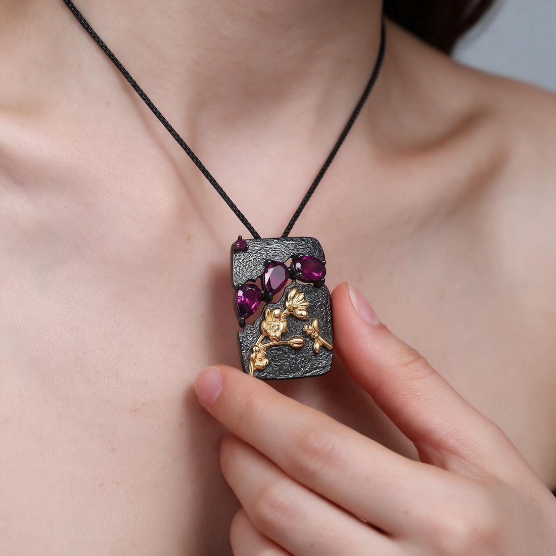 925 Sterling Silver Natural Rhodolite Garnet Necklace - 6