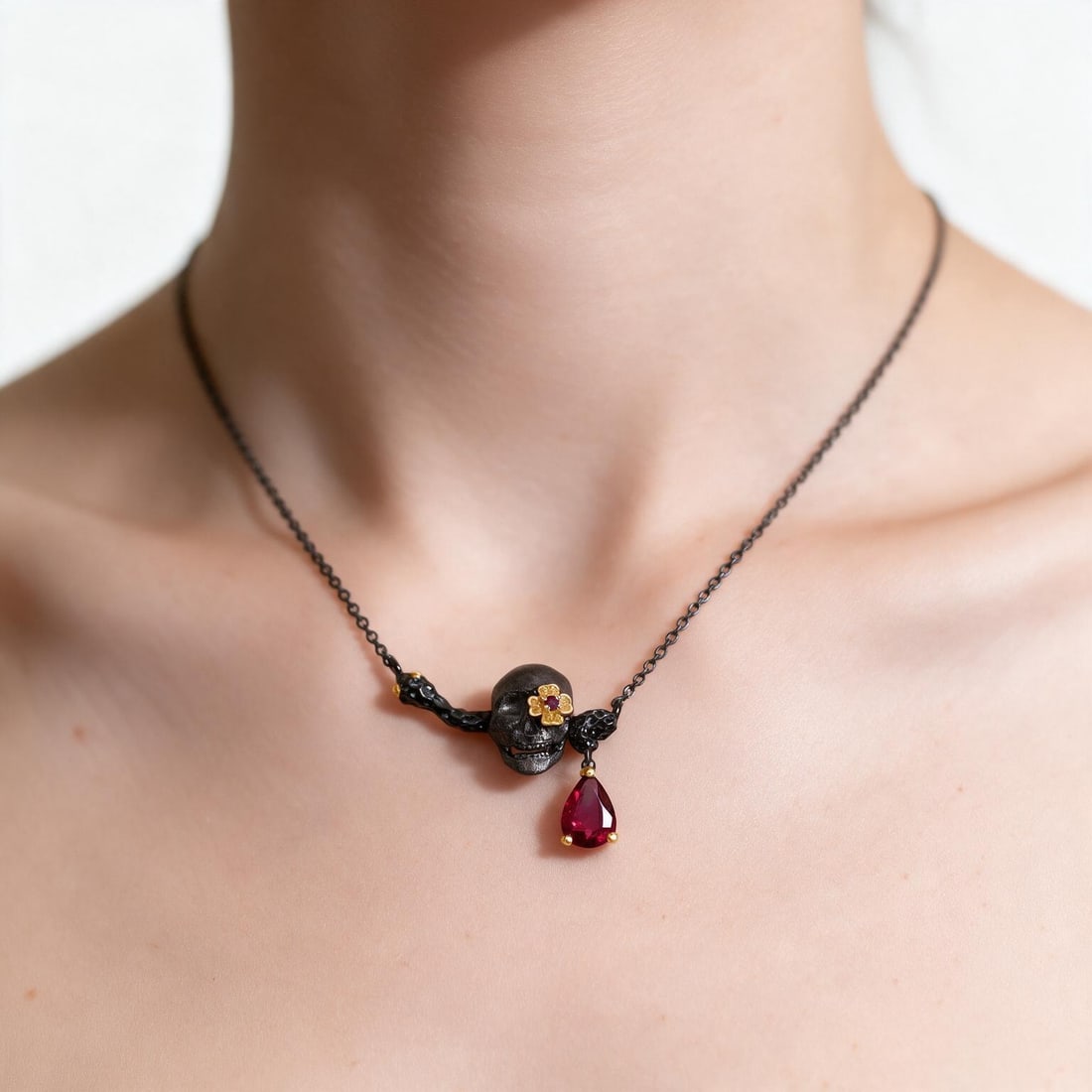 925 Sterling Silver Glass-fillde Ruby & Synthetic Ruby Necklace - 5