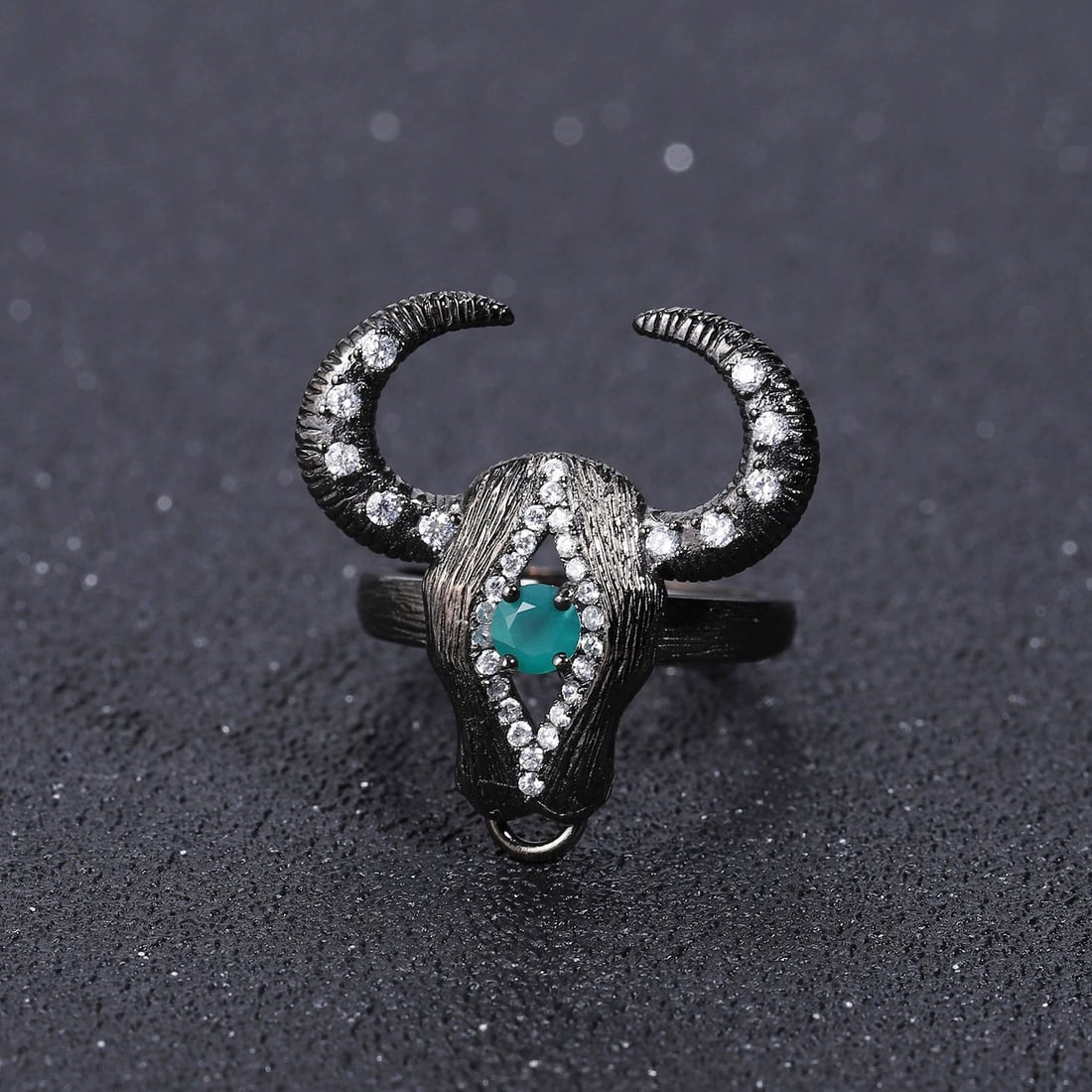 925 Sterling Silver Natural Agate & Cubic Zirconia Ring - 2