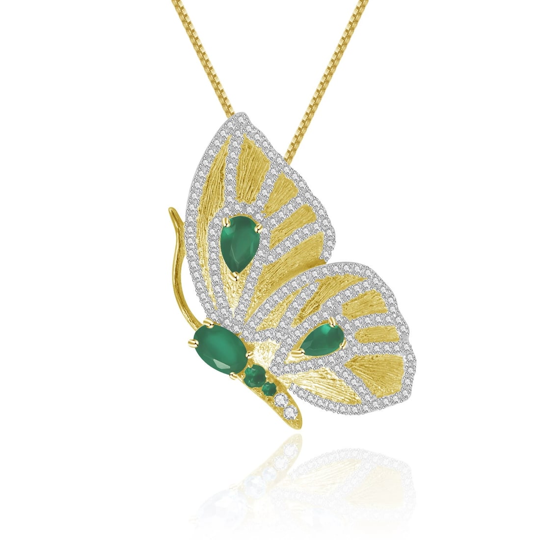 925 Sterling Silver Natural Agate & Cubic Zirconia & Butterfly Necklace: Ref:260821133 // gold content:925 sterling silver // main gemstone:agate // shape:multiple // carat weight: // color:green // treatment:natural // // adjacent gemstone 2 : cubic zirconia //