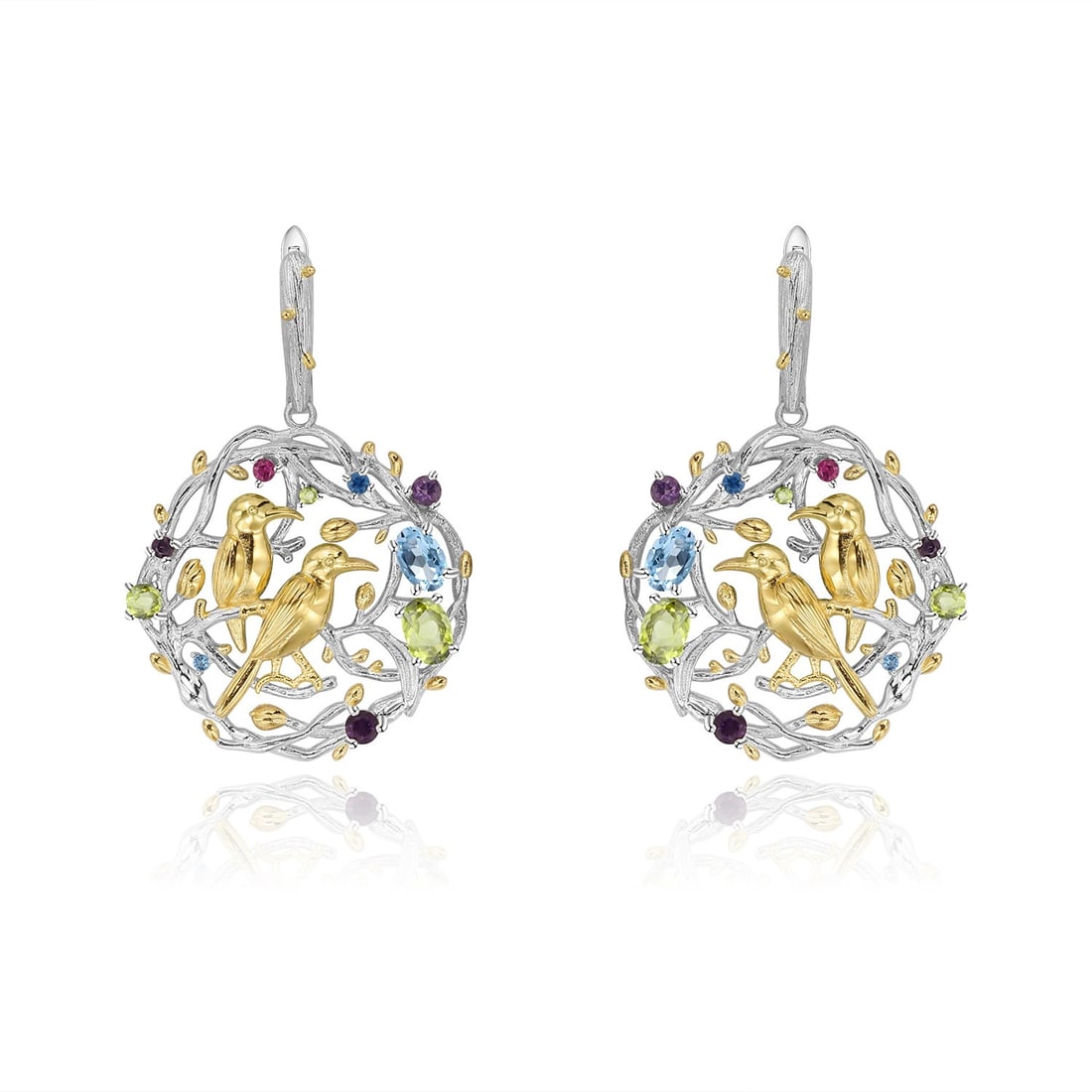 925 Sterling Silver Natural Peridot & Topaz Earrings: Ref:260821127 // gold content:925 sterling silver // main gemstone:peridot // shape:multiple // carat weight: // color:green // treatment:natural // // adjacent gemstone 2 : topaz // shape:oval //