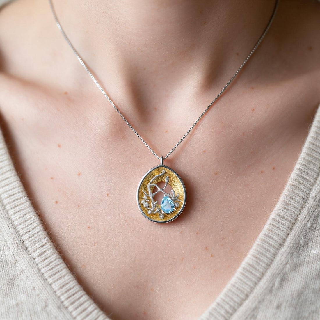 925 Sterling Silver Natural Topaz Necklace - 5