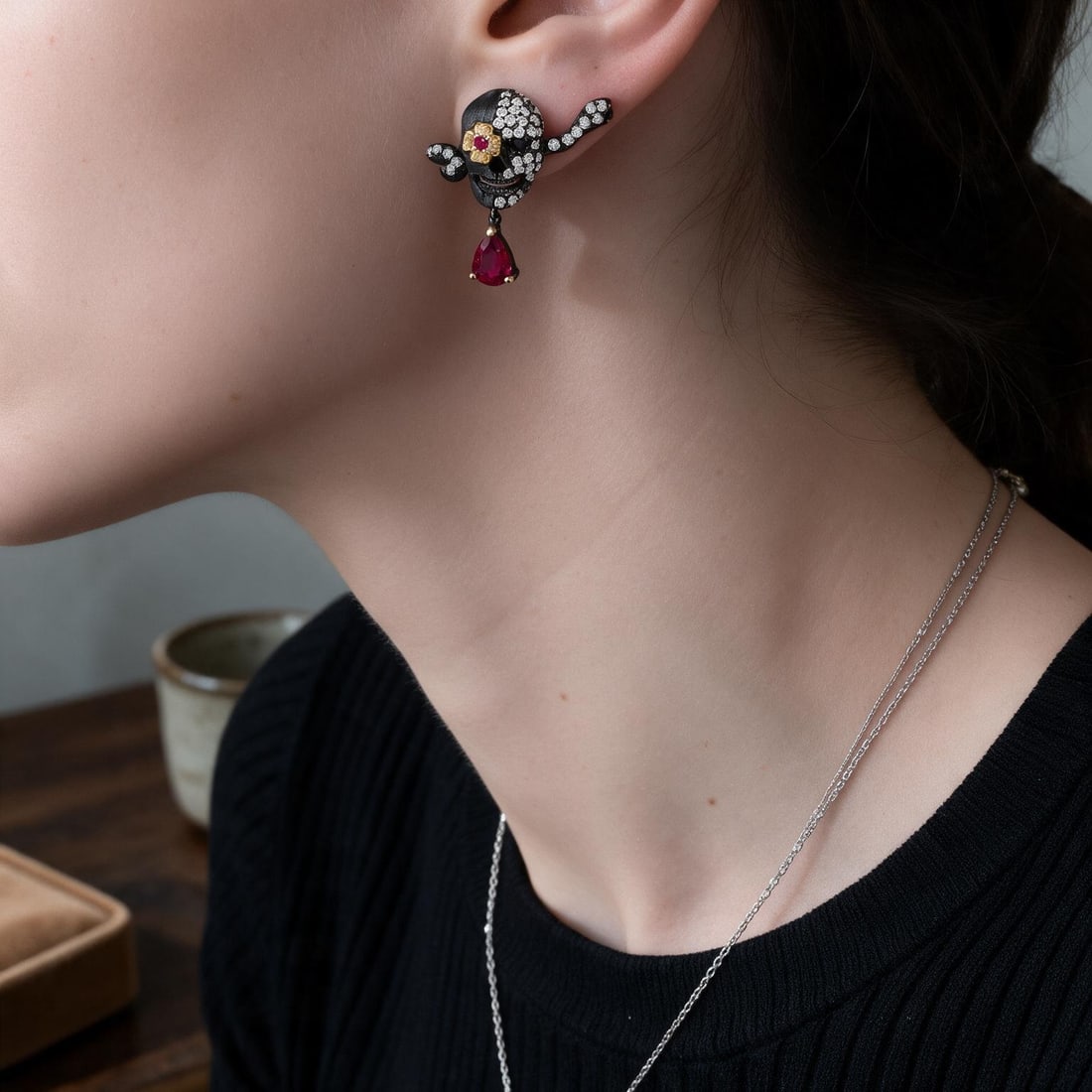 925 Sterling Silver Glass-fillde Ruby & Cubic Zirconia & Synthetic Ruby Jewelry Set - 8