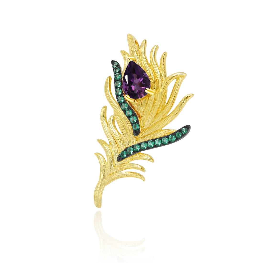 925 Sterling Silver Natural Amethyst & Nano Emerald Brooch: Ref:260821155 // gold content:925 sterling silver // main gemstone:amethyst // shape:pear // carat weight: // color:purple // treatment:natural // // adjacent gemstone 2 : nano emerald // shape:round