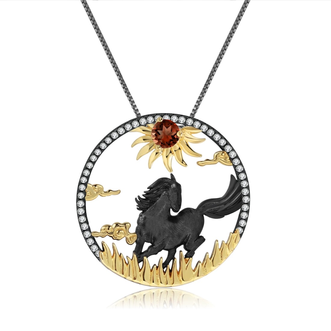 925 Sterling Silver Natural Garnet & Cubic Zirconia Necklace: Ref:260821164 // gold content:925 sterling silver // main gemstone:garnet // shape:round // carat weight: // color:red // treatment:natural // cut grade:g // // adjacent gemstone 2 : cubic zirconia