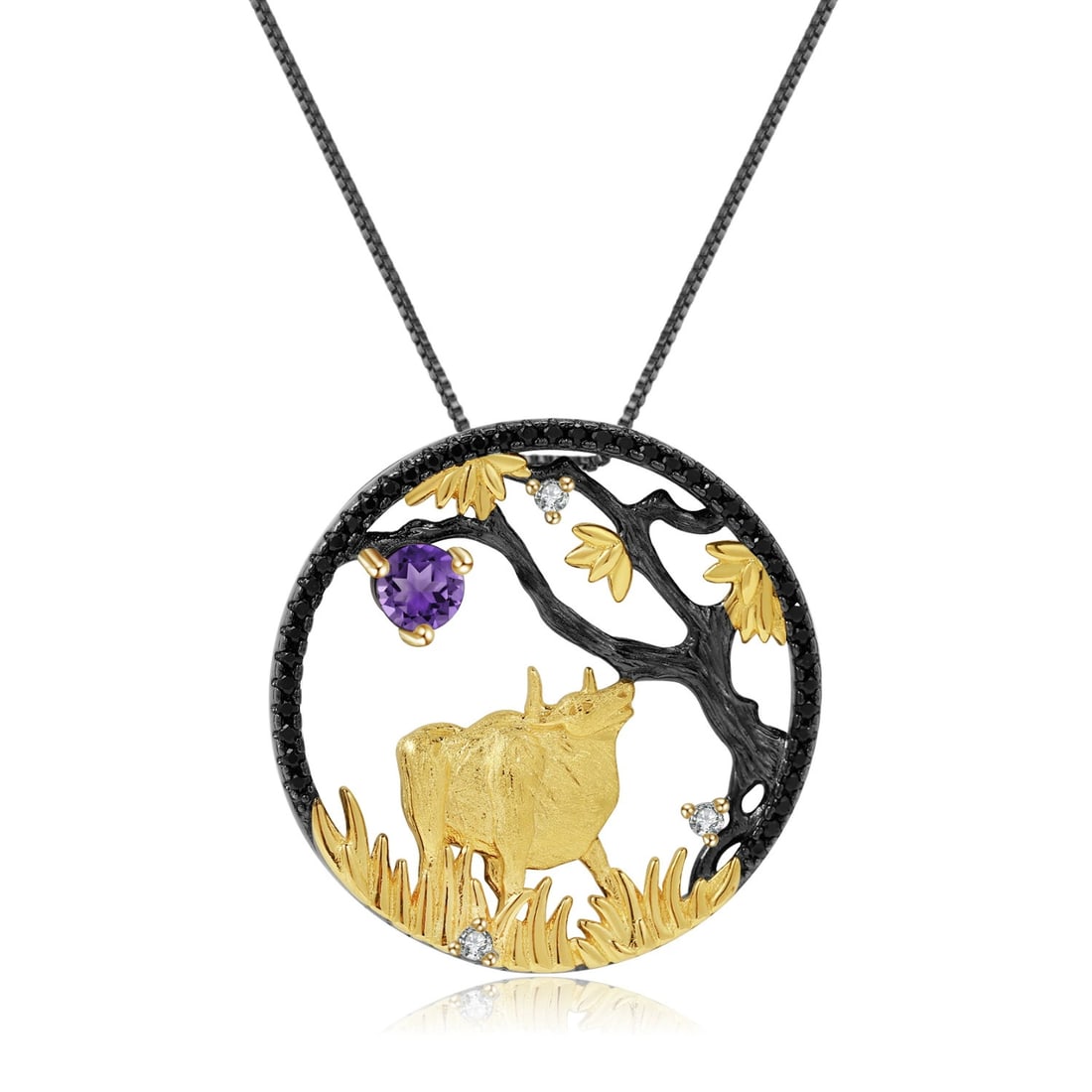 925 Sterling Silver Natural Amethyst & Cubic Zirconia Necklace: Ref:260821166 // gold content:925 sterling silver // main gemstone:amethyst // shape:round // carat weight: // color:purple // treatment:natural // cut grade:g // // adjacent gemstone 2 : cubic