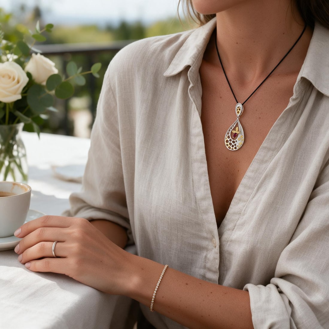 925 Sterling Silver Natural Garnet Necklace - 5
