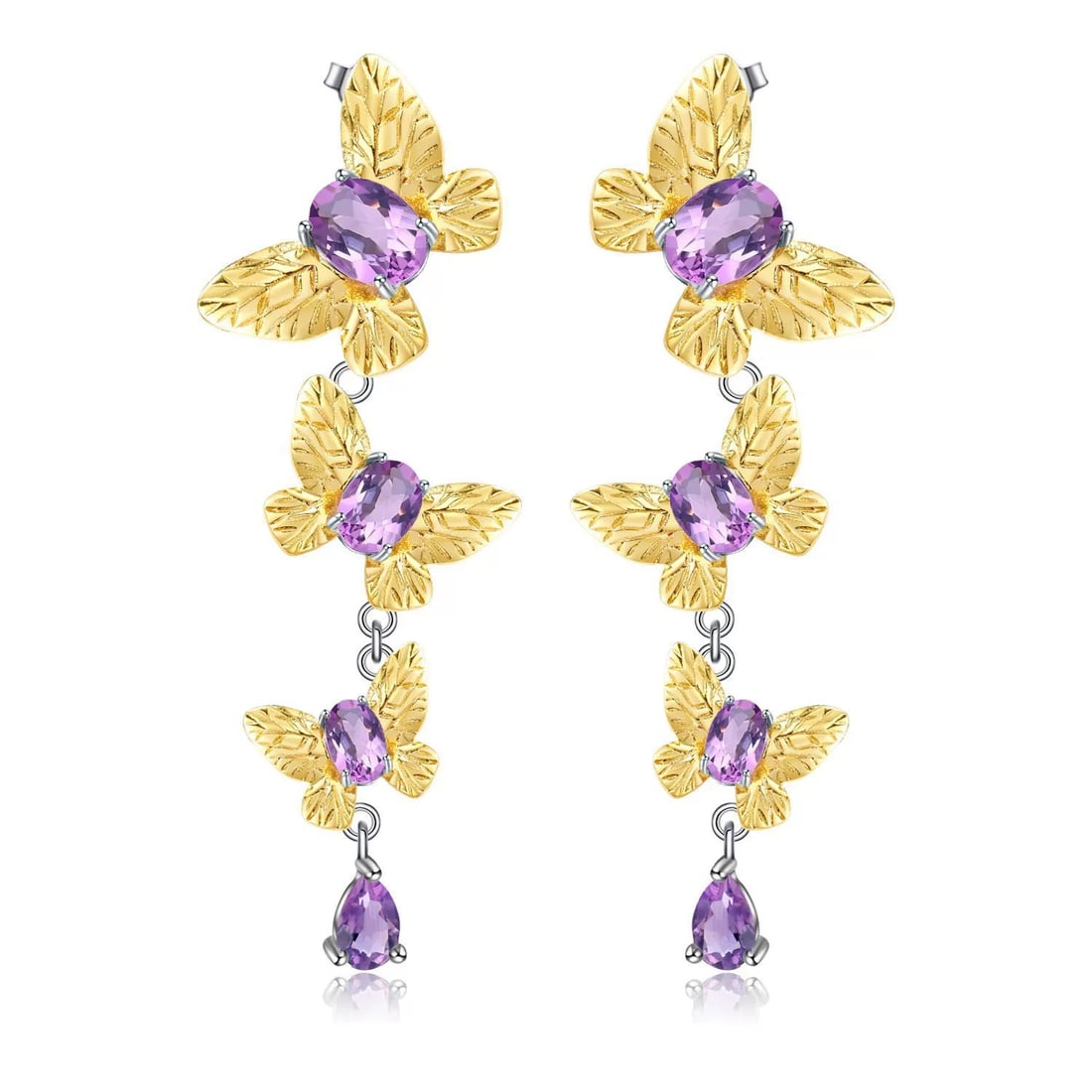 925 Sterling Silver Natural Amethyst & Butterfly Earrings: Ref:260821189 // gold content:925 sterling silver // main gemstone:amethyst // shape:multiple // carat weight: // color:purple // treatment:natural // Condition: New Low Estimate: 520.00 High