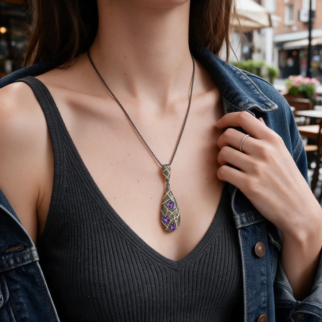 925 Sterling Silver Natural Amethyst Necklace - 3