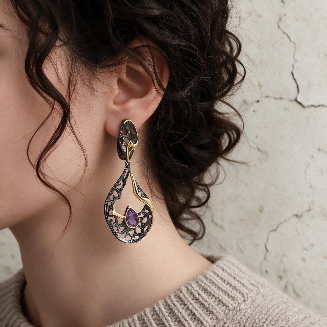925 Sterling Silver Natural Amethyst Earrings - 5