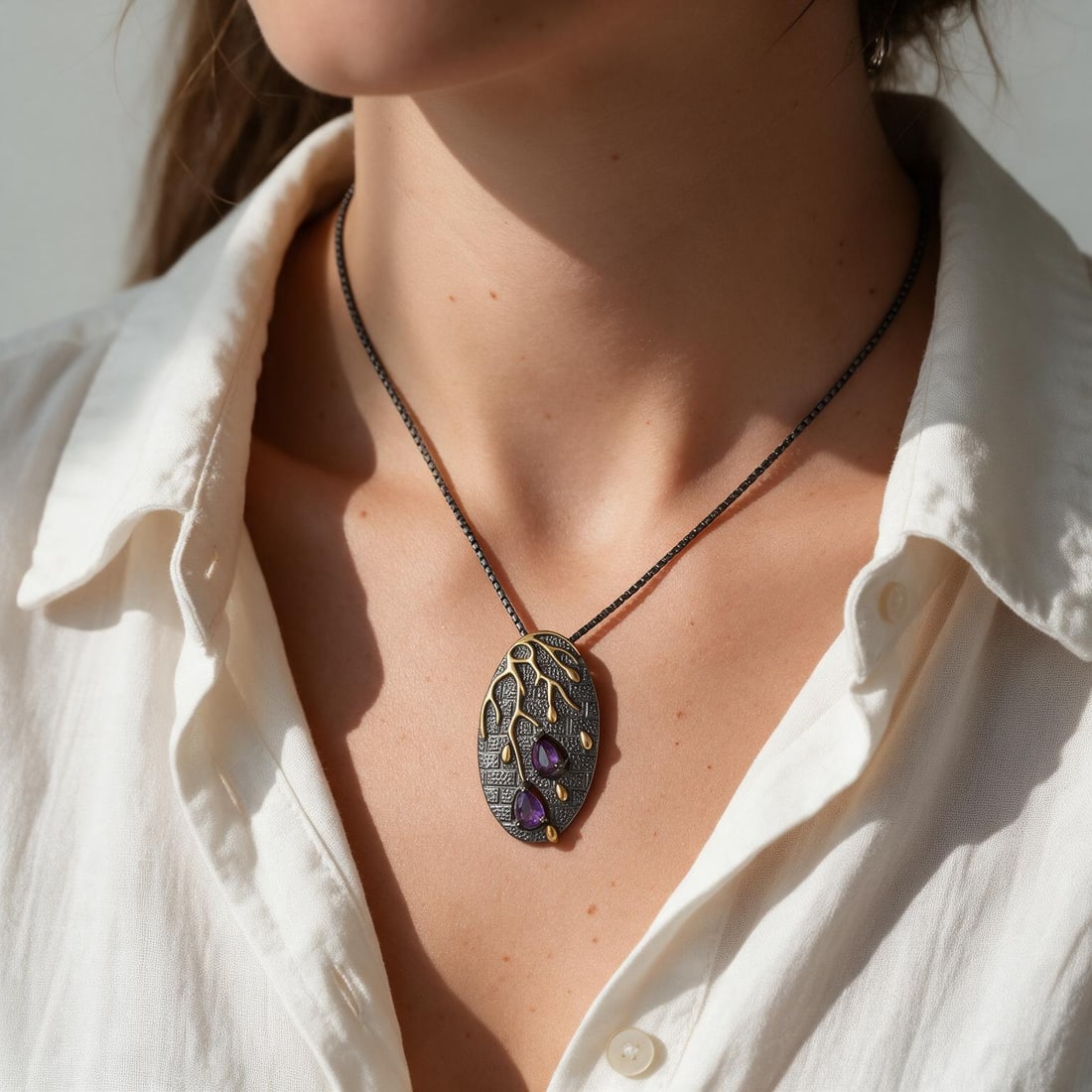 925 Sterling Silver Natural Amethyst Necklace - 5