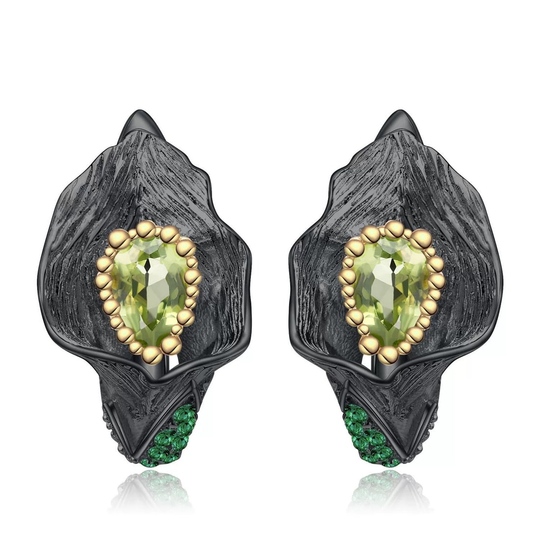 925 Sterling Silver 1.56 Ct Natural Peridot & Nano Emerald Earrings: Ref:260821245 // gold content:925 sterling silver // main gemstone:peridot // number of stones:2 // shape:pear // carat weight:1. 56ct // color:green // treatment:natural // // adjacent gemstone 2 :