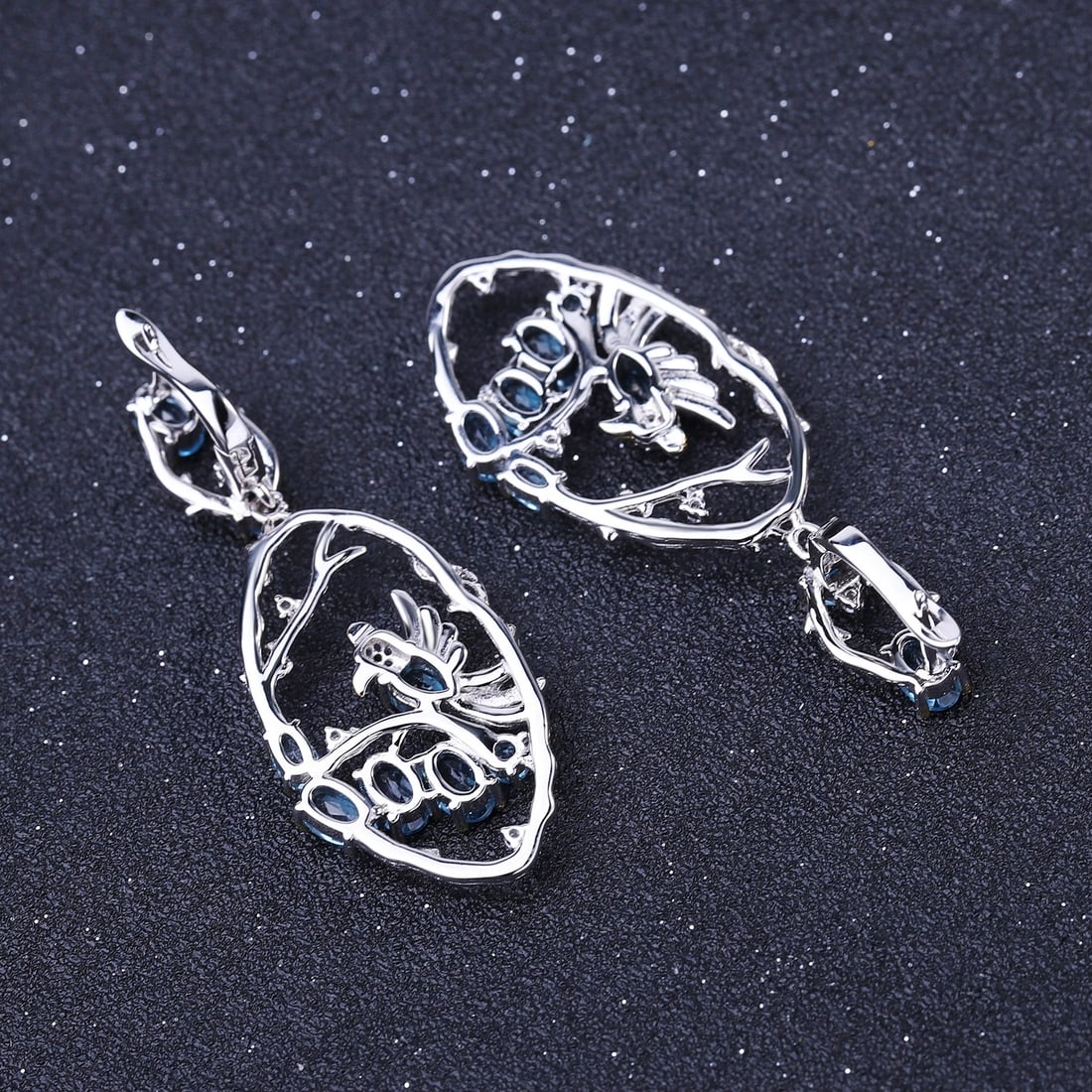 925 Sterling Silver Natural Topaz & Cubic Zirconia & Nano Sapphire & Bird Earrings - 5