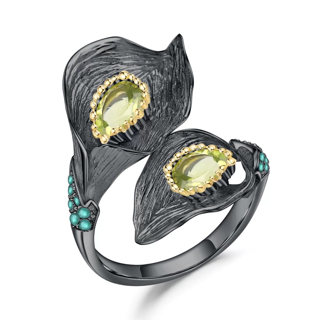 925 Sterling Silver 1.24 Ct Natural Peridot & Nano Emerald Ring: Ref:260821244 // gold content:925 sterling silver // ring size:7. 25us // // main gemstone:peridot // number of stones:2 // shape:pear // carat weight:1. 24ct // color:green // treatment:natural //