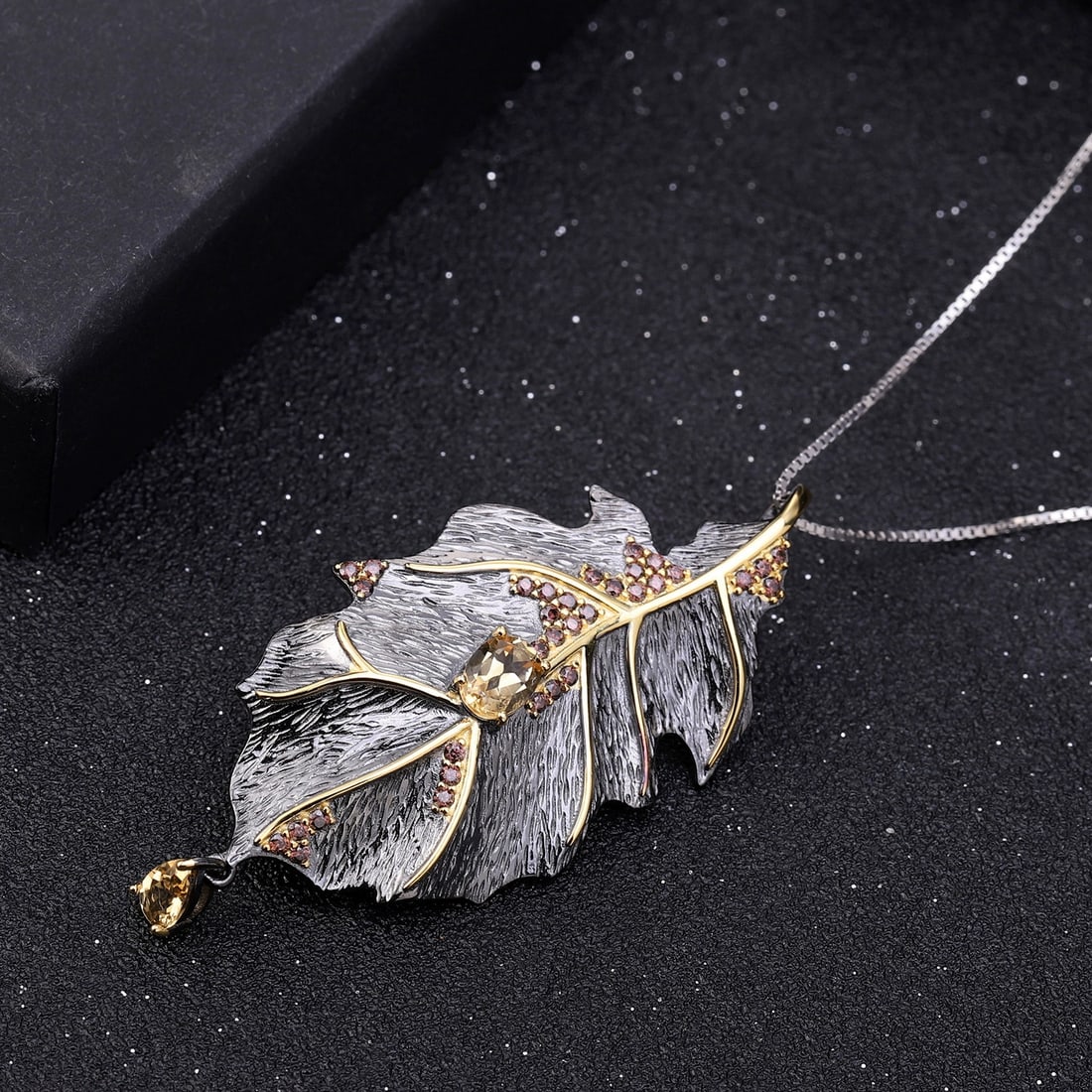 925 Sterling Silver 1.19 Ct Natural Citrine & Smoky Cubic Zirconia Necklace - 2