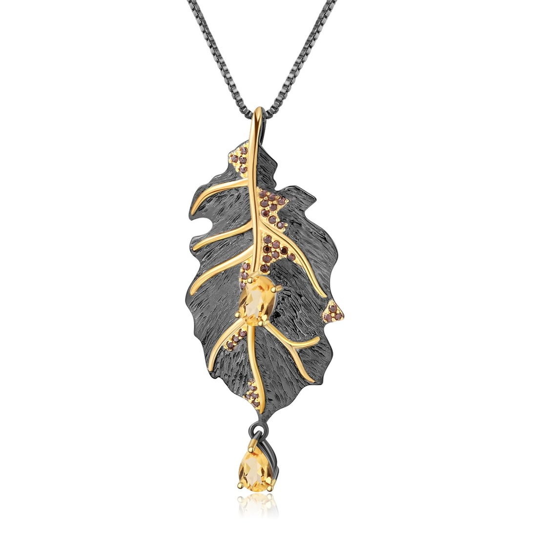 925 Sterling Silver 1.19 Ct Natural Citrine & Smoky Cubic Zirconia Necklace - 5