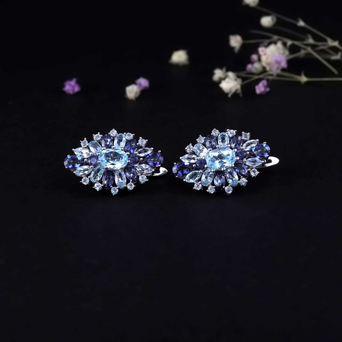925 Sterling Silver Natural Topaz & Mystic Quartz Earrings - 5