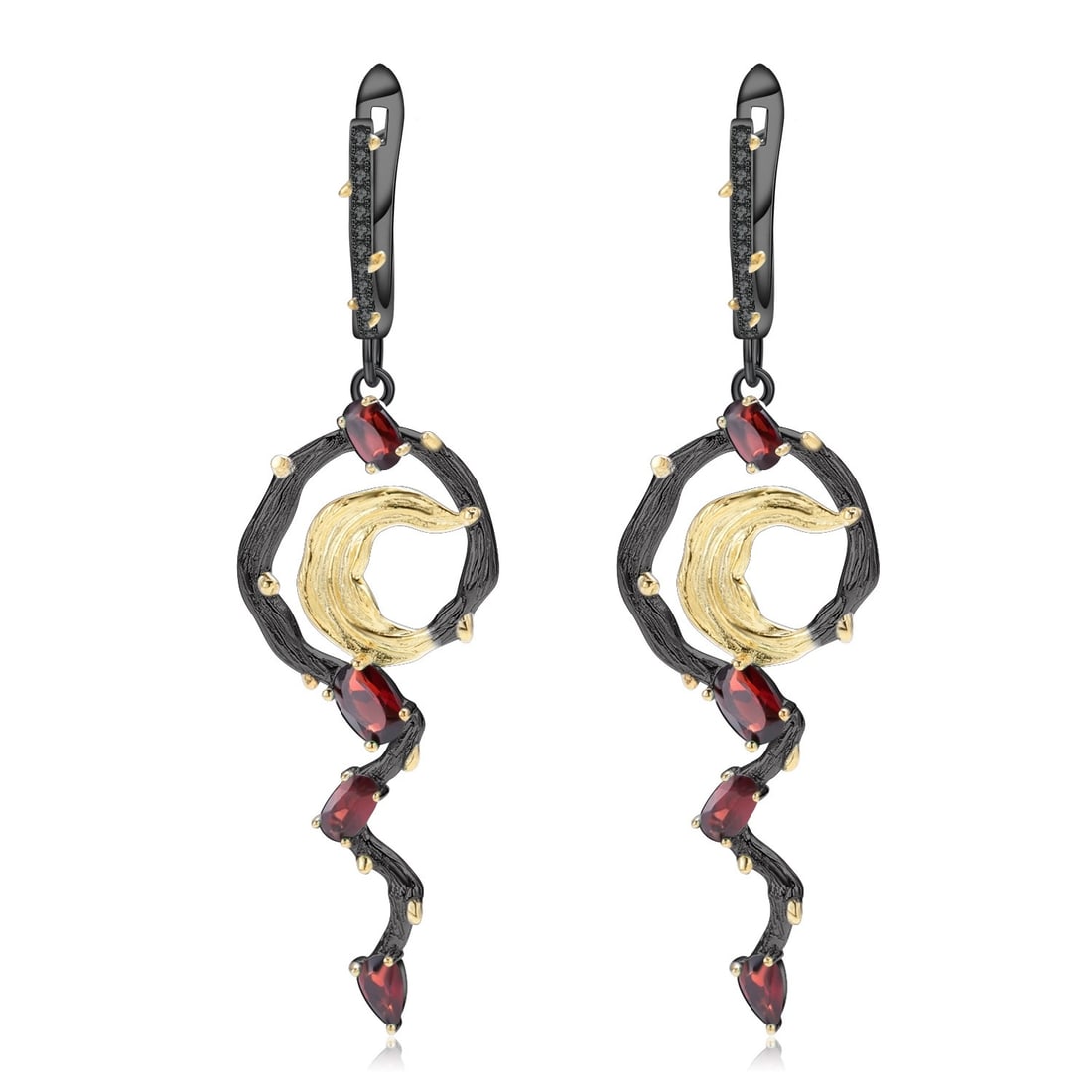 925 Sterling Silver Natural Garnet & Cubic Zirconia Earrings: Ref:260821251 // gold content:925 sterling silver // main gemstone:garnet // shape:multiple // carat weight: // color:red // treatment:natural // // adjacent gemstone 2 : cubic zirconia //