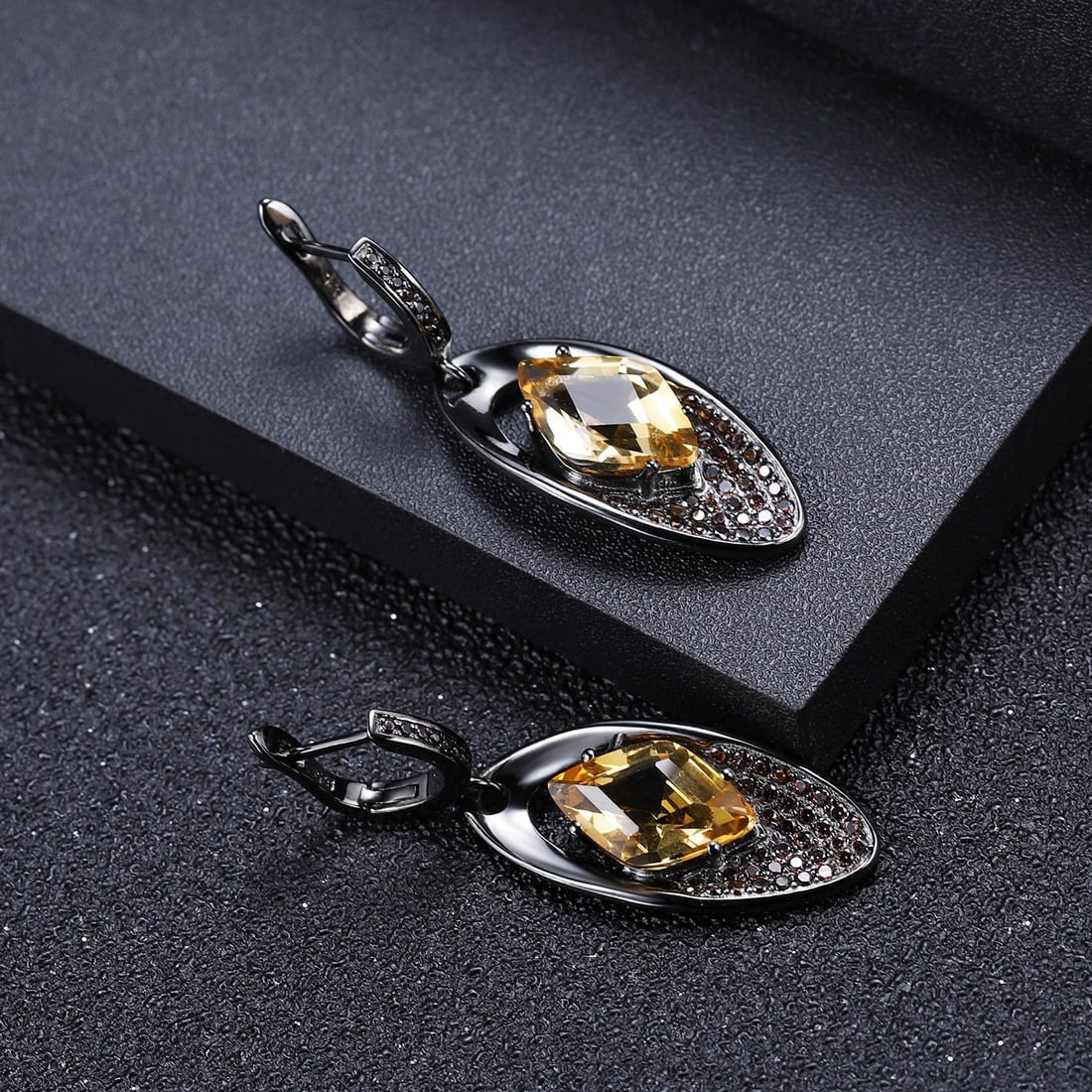 925 Sterling Silver Natural Citrine & Smoky Cubic Zirconia Earrings - 4