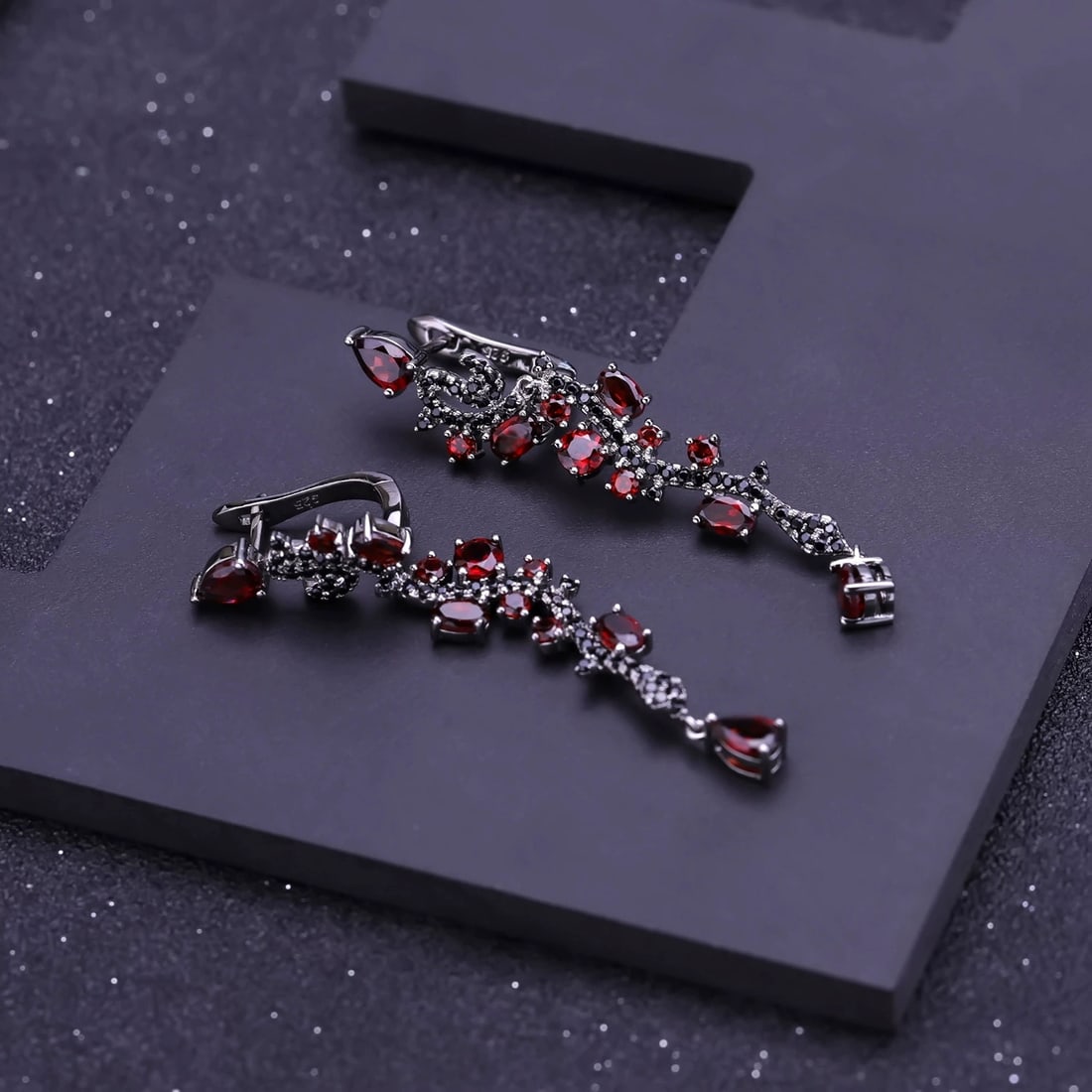 925 Sterling Silver Natural Garnet Earrings - 5
