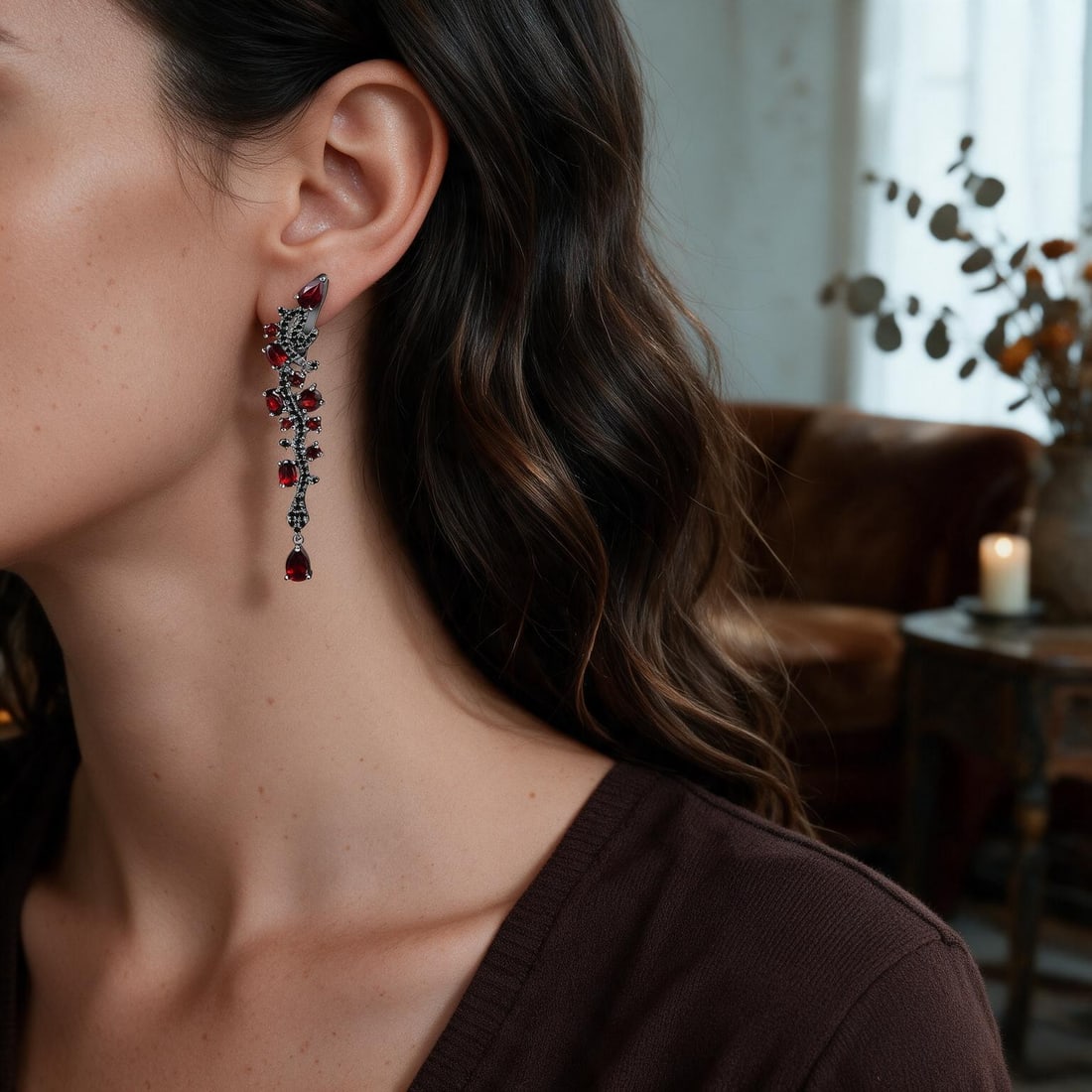 925 Sterling Silver Natural Garnet Earrings - 6