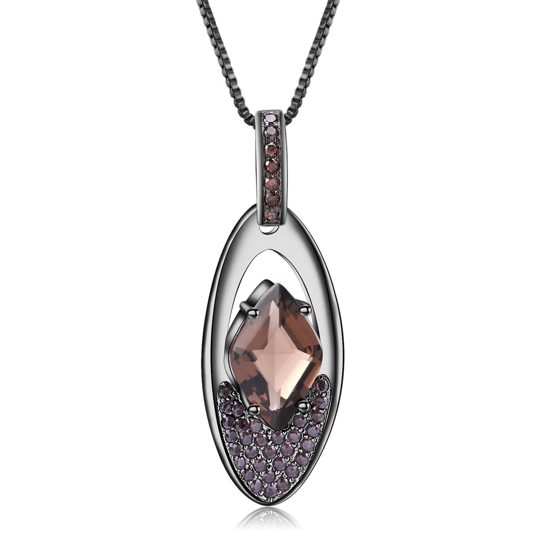 925 Sterling Silver Natural Smoky?Quartz & Smoky Cubic Zirconia Pendant( Without Chain ): Ref:260821259 // gold content:925 sterling silver // main gemstone:smoky? Quartz // shape:rhombic // carat weight: // color:brown // treatment:natural // // adjacent gemstone 2 : smoky cubic zirconia