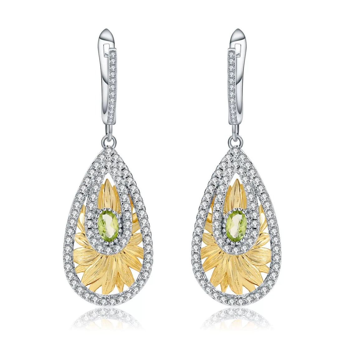 925 Sterling Silver 1.02 Ct Natural Peridot & Cubic Zirconia Earrings: Ref:260821272 // gold content:925 sterling silver // main gemstone:peridot // number of stones:2 // shape:oval // carat weight:1. 02ct // color:green // treatment:natural // // adjacent gemstone 2 :