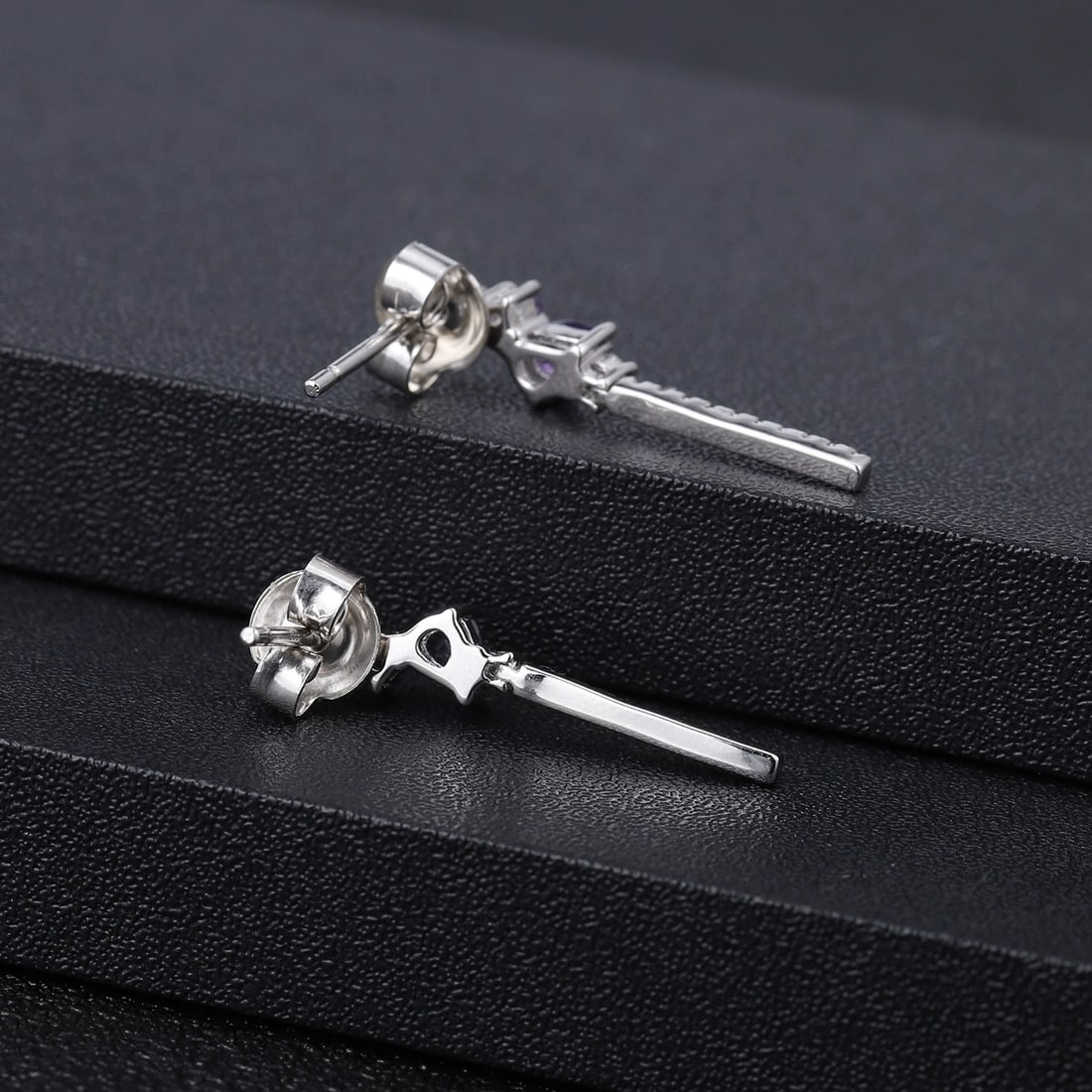 925 Sterling Silver Natural Amethyst & Cubic Zirconia Earrings - 4